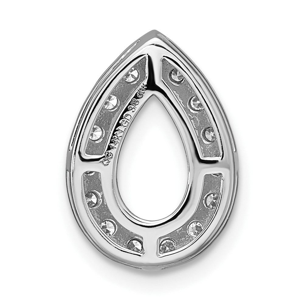 14k White Gold 3/8 carat Lab Grown Diamond VS/SI+ G+ Semi Mount Holds 10.7x7mm Pear Center Halo Chain Slide Pendant