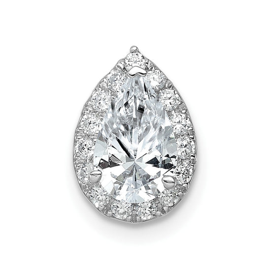 14k White Gold 3/8 carat Lab Grown Diamond VS/SI+ G+ Semi Mount Holds 10.7x7mm Pear Center Halo Chain Slide Pendant