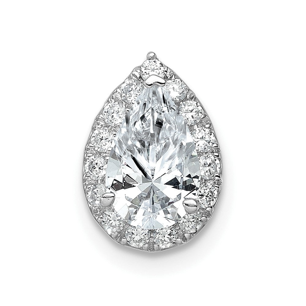 14k White Gold 3/8 carat Lab Grown Diamond VS/SI+ G+ Semi Mount Holds 10.7x7mm Pear Center Halo Chain Slide Pendant