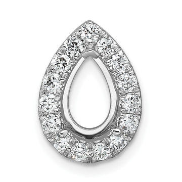 14k White Gold 3/8 carat Lab Grown Diamond VS/SI+ G+ Semi Mount Holds 10.7x7mm Pear Center Halo Chain Slide Pendant