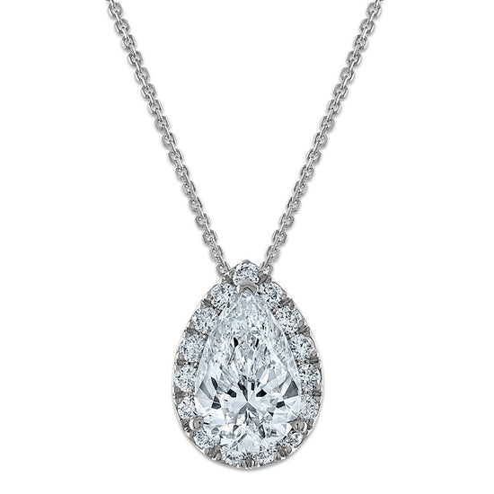 Gold Lab Grown Diamond Pear Halo Chain Slide Necklace