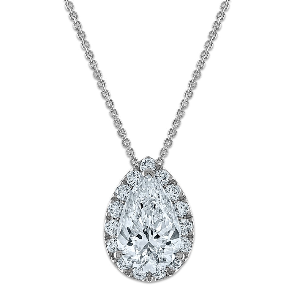 Gold Lab Grown Diamond Pear Halo Chain Slide Necklace