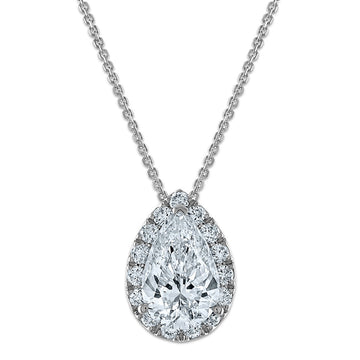 Gold Lab Grown Diamond Pear Halo Chain Slide Necklace
