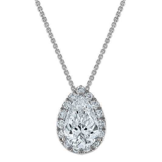 Gold Lab Grown Diamond Pear Halo Chain Slide Necklace