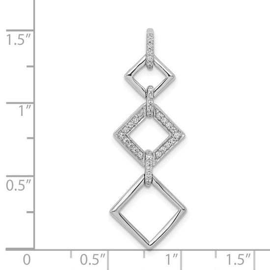 14k White Gold 1/6 carat Diamond Fancy Three Square Dangle Pendant