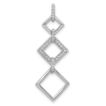 14k White Gold 1/6 carat Diamond Fancy Three Square Dangle Pendant
