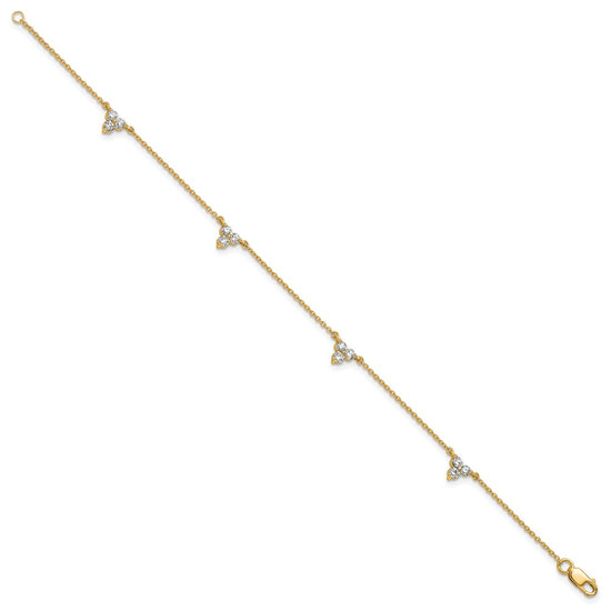 14k Complete 5/8 carat Diamond 3-Stone Cluster 4-Station 7 inch Bracelet