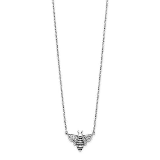 14k White Gold with Black Rhodium 1/10 carat Diamond Bee 18 inch Necklace