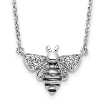 14k White Gold with Black Rhodium 1/10 carat Diamond Bee 18 inch Necklace