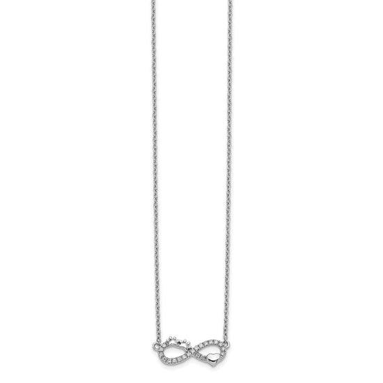 14k White Gold 1/10 carat Diamond Infinity with Pawprint and Heart 18 inch Necklace