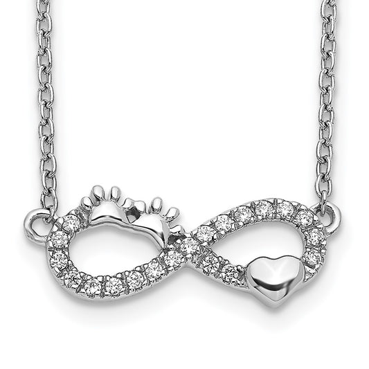 14k White Gold 1/10 carat Diamond Infinity with Pawprint and Heart 18 inch Necklace