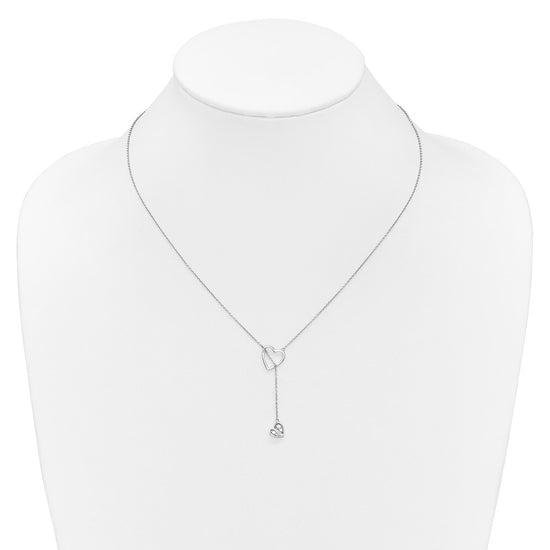 14k White Gold 1/15 carat Diamond Heart with Dangle 18 inch Lariat Necklace