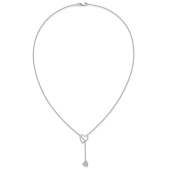 14k White Gold 1/15 carat Diamond Heart with Dangle 18 inch Lariat Necklace