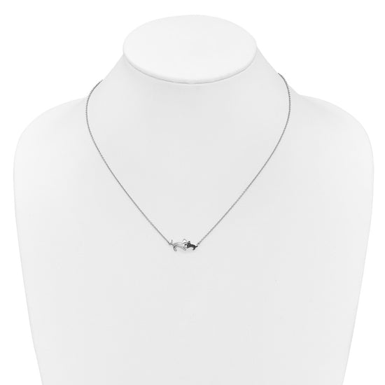 14k White Gold 1/20 carat Black Diamond Mother and Baby Cat 18 inch Necklace