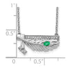 14k White Gold Diamond Bar with Emerald Feather 18 inch Necklace