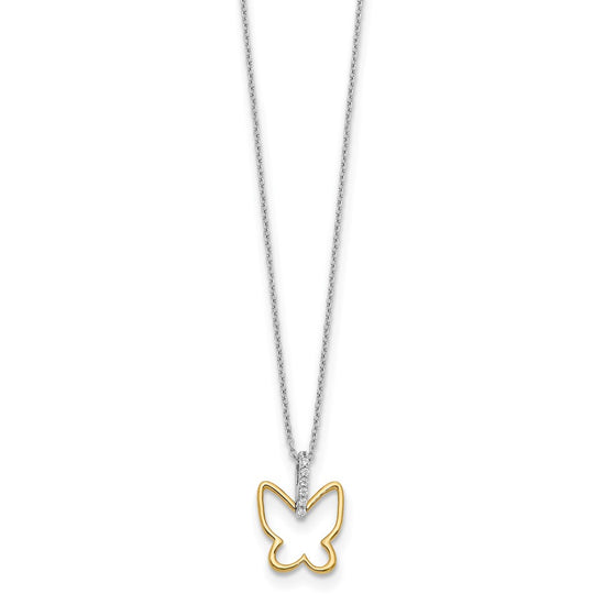 14k Two-tone 1/10 carat Diamond Butterfly 18 inch Necklace