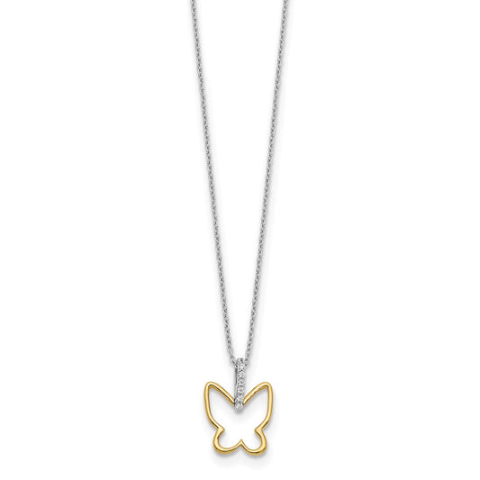 14k Two-tone 1/10 carat Diamond Butterfly 18 inch Necklace