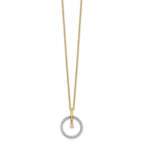 14k Two-tone 1/5 carat Diamond Circle Pendant 18 inch Necklace
