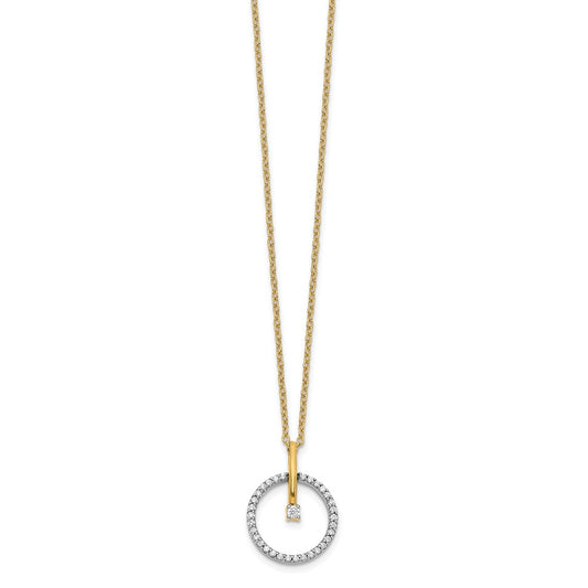 14k Two-tone 1/5 carat Diamond Circle Pendant 18 inch Necklace