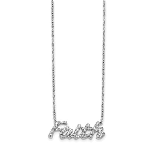 14k White Gold 1/4 carat Diamond FAITH Script 18 inch Necklace