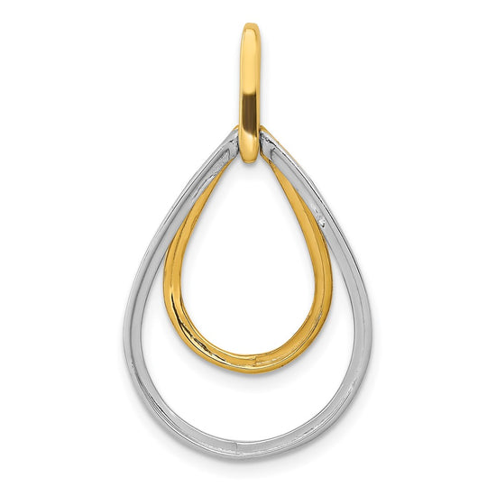 14k Two-tone Polished 1/4 carat Diamond Double Teardrop Pendant