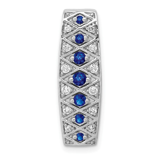 14k White Gold 1/5 carat Diamond and .31 Graduated Sapphire Fancy Chain Slide