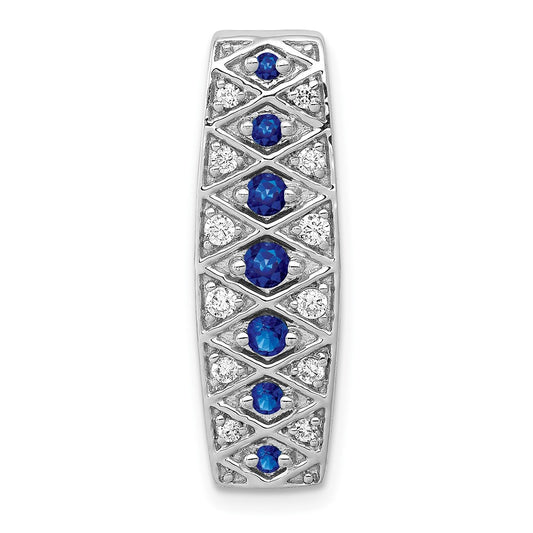 14k White Gold 1/5 carat Diamond and .31 Graduated Sapphire Fancy Chain Slide