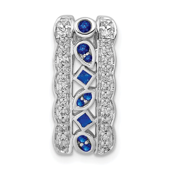 14k White Gold 1/5ct. Diamond and .17 Sapphire Fancy Chain Slide