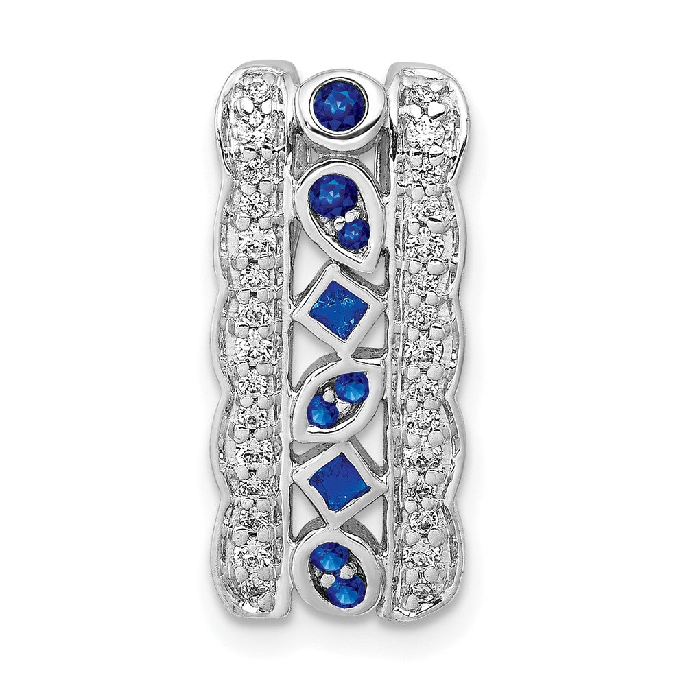 14k White Gold 1/5ct. Diamond and .17 Sapphire Fancy Chain Slide