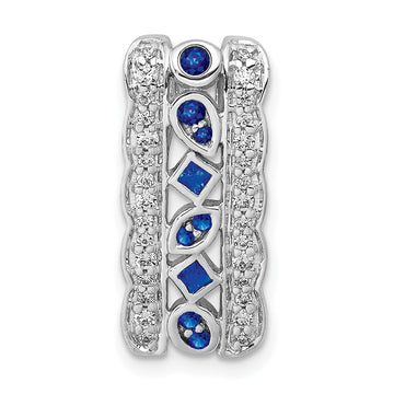 14k White Gold 1/5ct. Diamond and .17 Sapphire Fancy Chain Slide