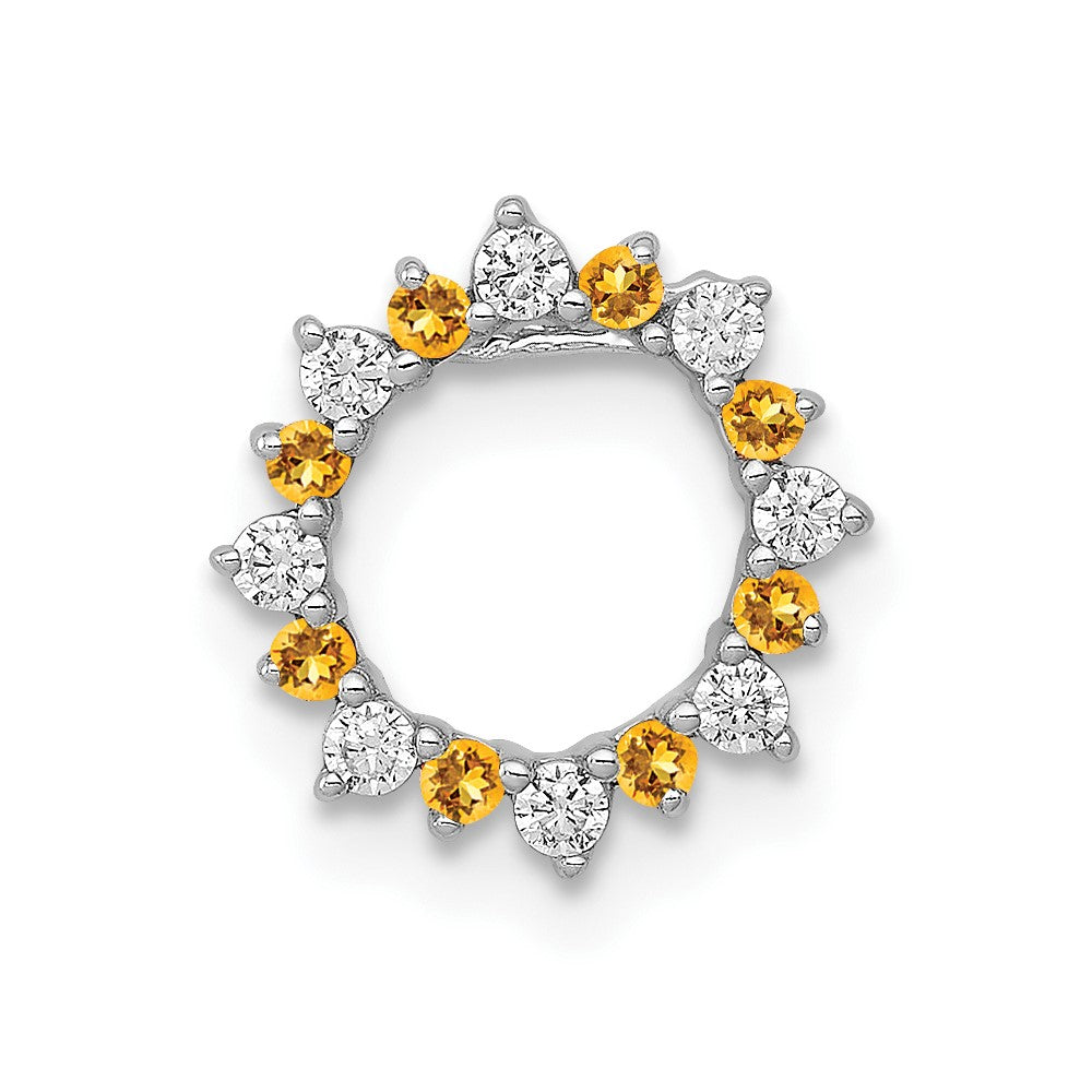 14k White Gold Diamond and .08 Citrine Fancy Circle Chain Slide