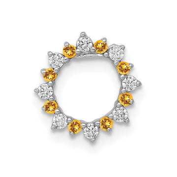14k White Gold Diamond and .08 Citrine Fancy Circle Chain Slide
