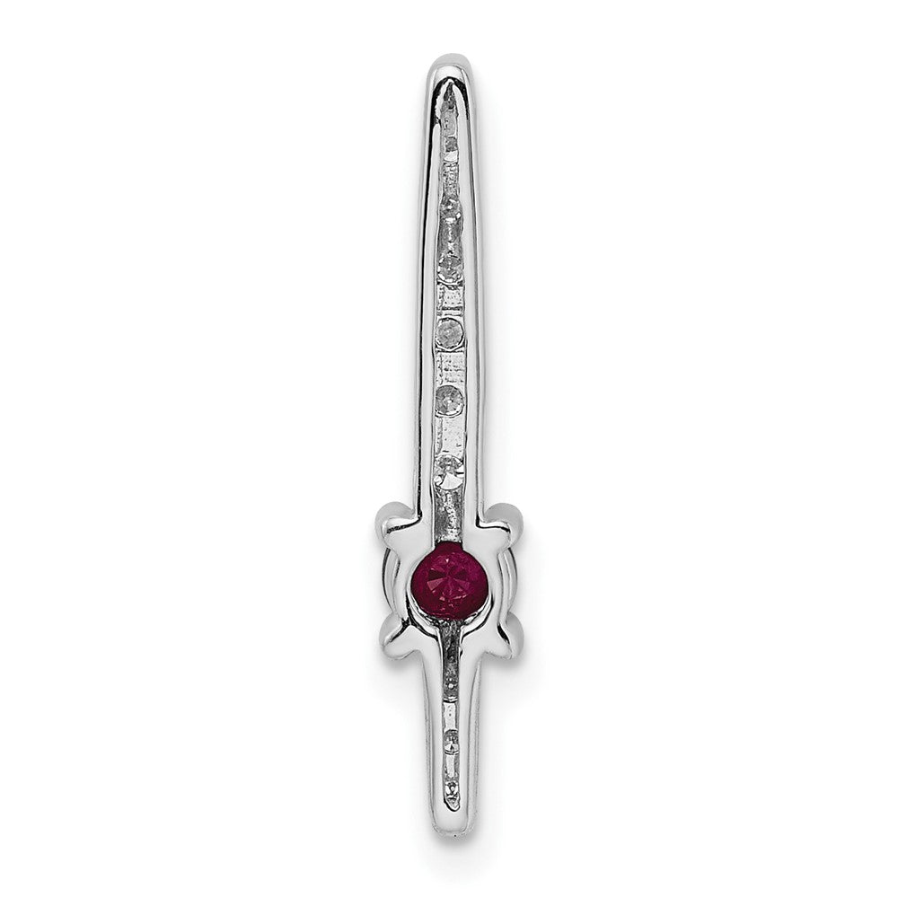 14k White Gold Graduated Diamond and .18 Ruby Fancy Chain Slide
