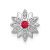 14k White Gold 1/20 carat Diamond and Ruby Flower Chain Slide