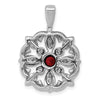 14k White Gold Diamond and 4mm Round Garnet Fancy Vintage Pendant