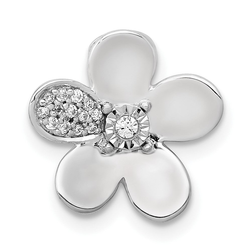 14k White Gold 1/20 carat Diamond Flower Chain Slide