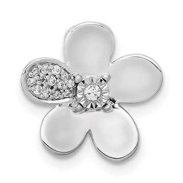 14k White Gold 1/20 carat Diamond Flower Chain Slide