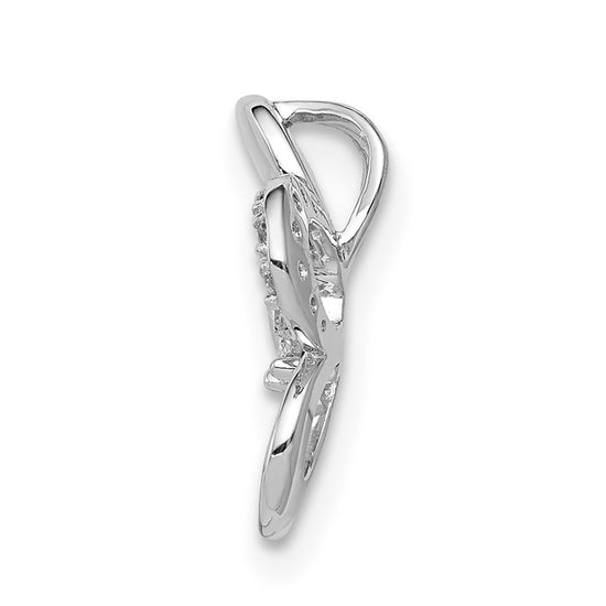 14k White Gold 1/20 carat Diamond Round Petal Flower Chain Slide