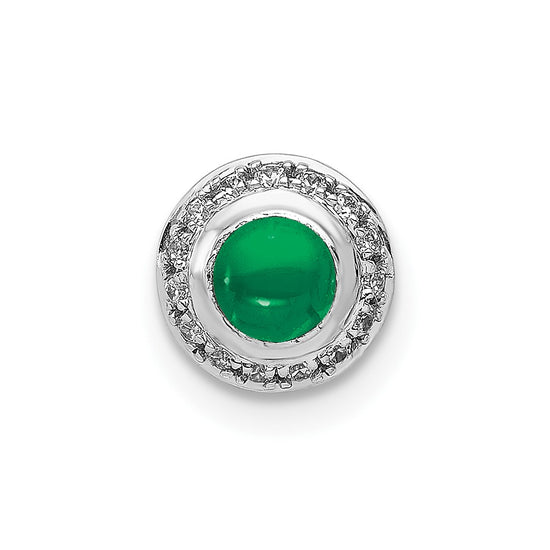 14k White Gold Halo Diamond and Cabochon .47 Emerald Chain Slide