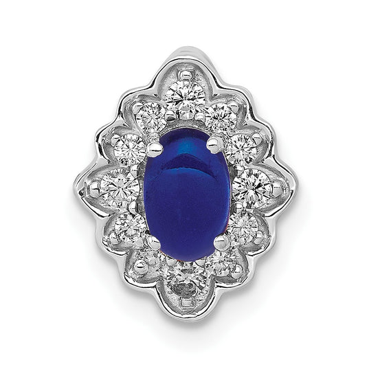 14k White Gold Diamond and Oval Cabochon Sapphire Fancy Vintage Chain Slide