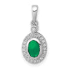 14k White Gold Halo Diamond and Cabochon Emerald Pendant