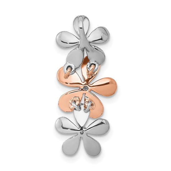 14k Rose and White Gold 1/10 carat Diamond Three Flower Chain Slide