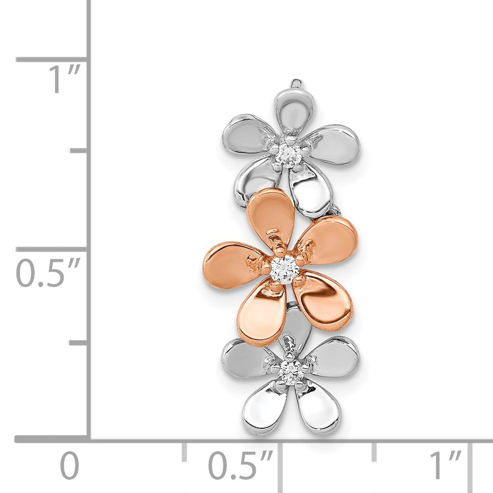 14k Rose and White Gold 1/10 carat Diamond Three Flower Chain Slide