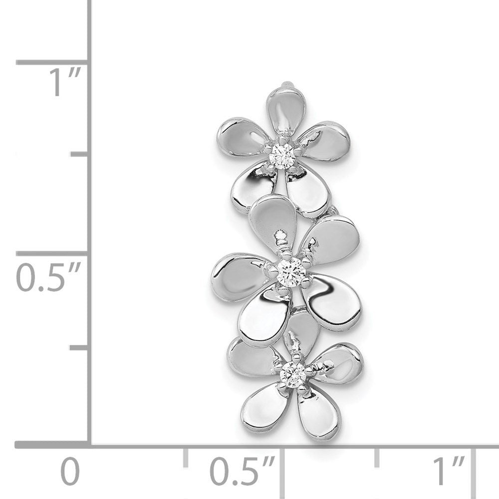 14k White Gold 1/10 carat Diamond Three Flower Chain Slide
