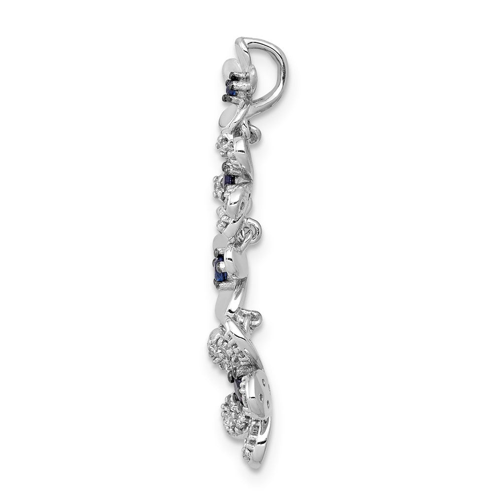 14k White Gold Diamond and .19 Sapphire Four Flowers Chain Slide