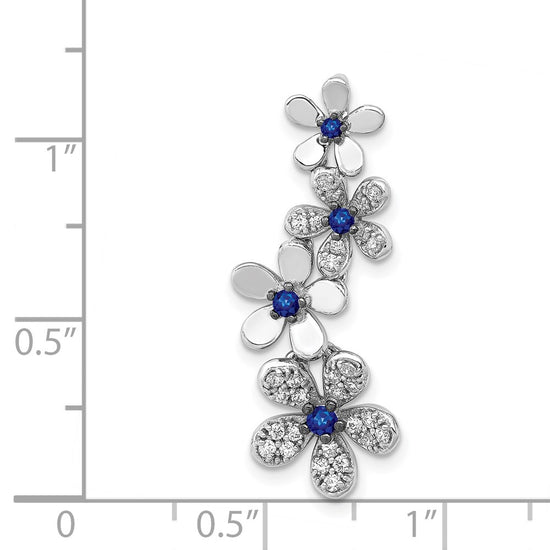 14k White Gold Diamond and .19 Sapphire Four Flowers Chain Slide