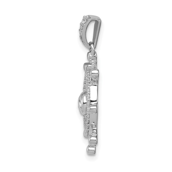 14k White Gold 1/6 carat Diamond Ship Wheel Pendant
