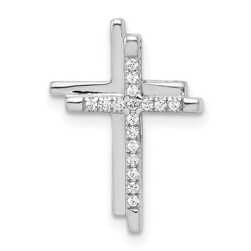 14k White Gold 1/10 carat Diamond Double Cross Chain Slide