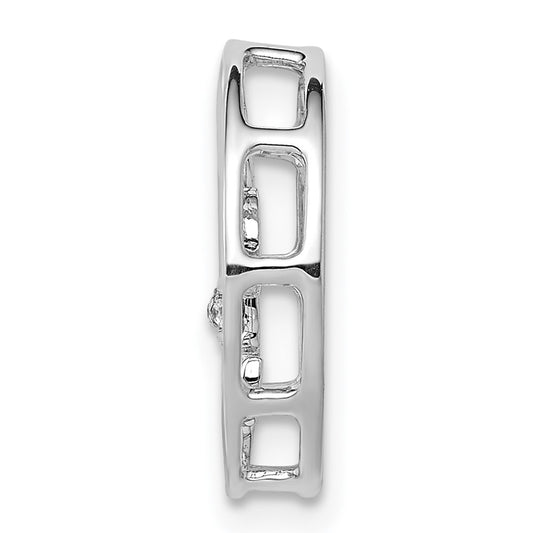 14k White Gold Diamond Fleur De Lis in Circle Chain Slide