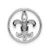 14k White Gold Diamond Fleur De Lis in Circle Chain Slide